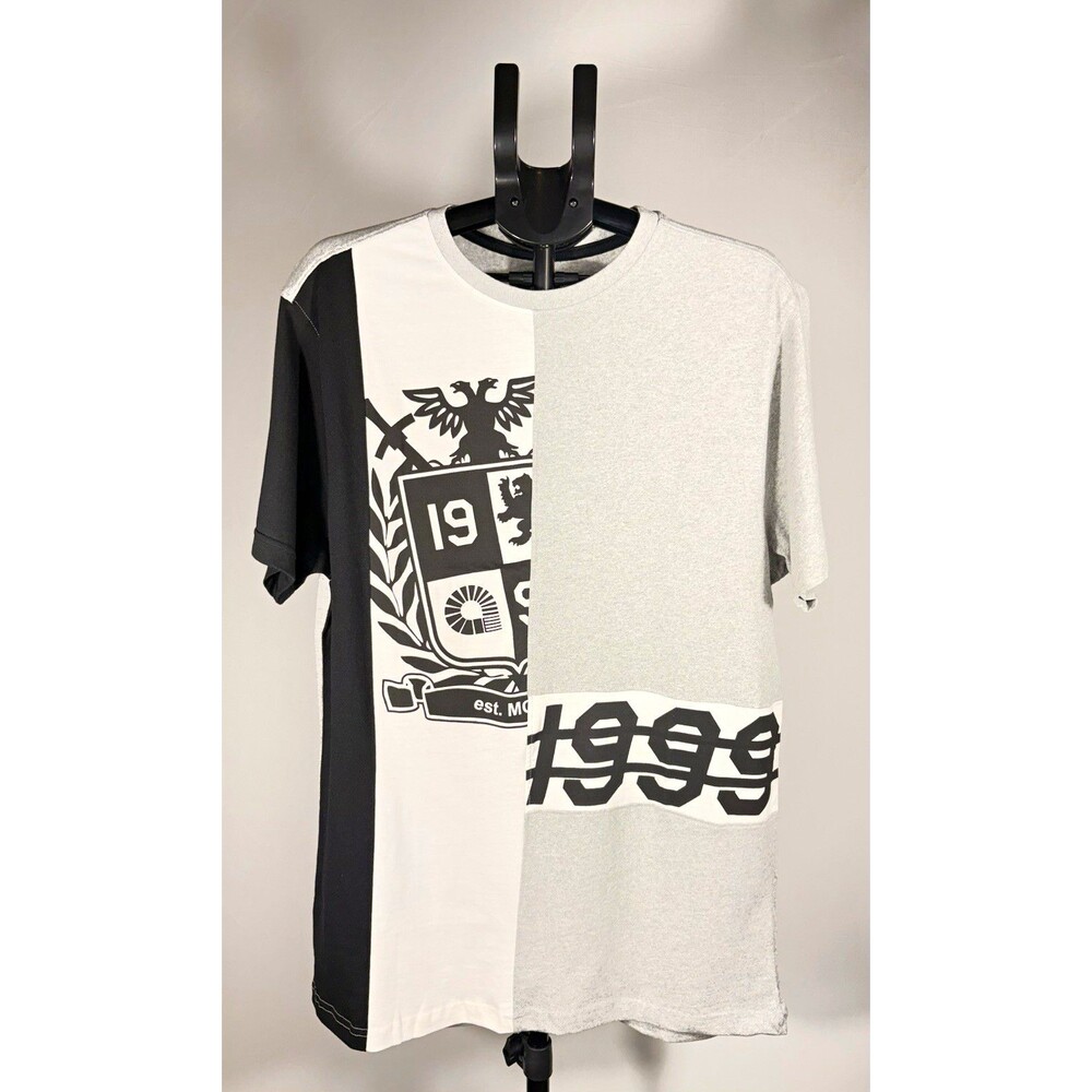 Akademiks Mens XL Gray/White/Black Cotton Knit Graphic Print Crew Neck Tee